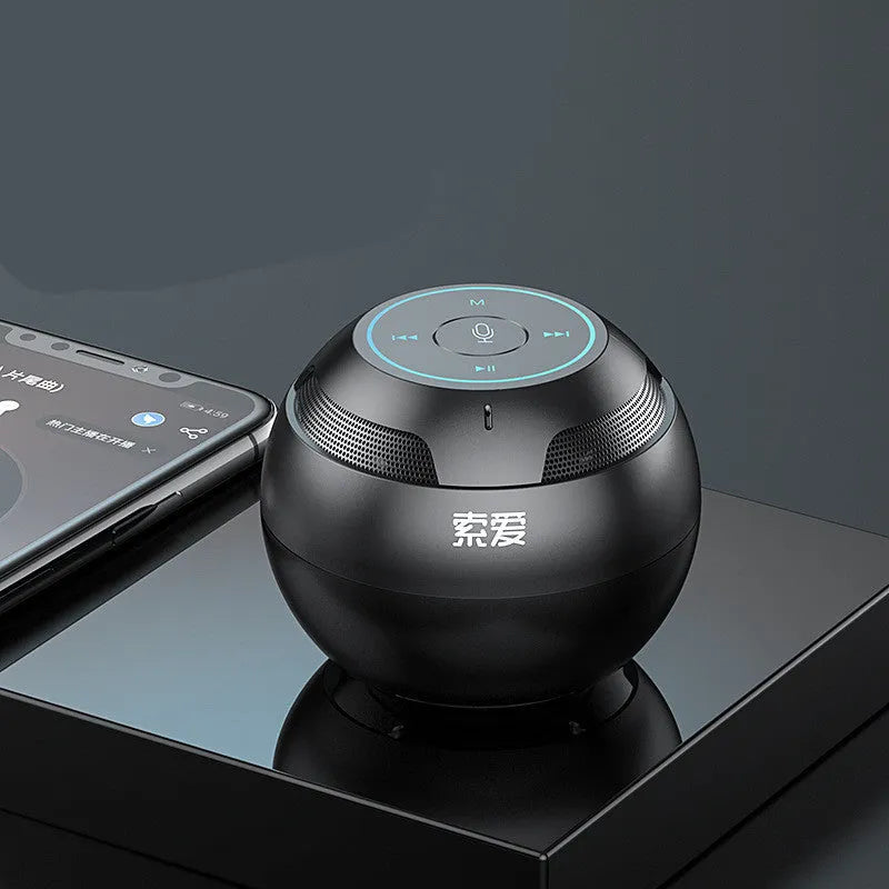 Mini portable Bluetooth speaker in sky blue with subwoofer, 76mm size, USB rechargeable