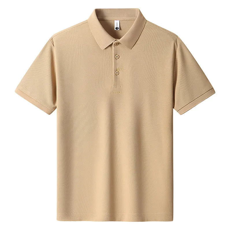 Men's loose-fitting casual cotton t-shirt in black, shown with a simple letter pattern on the chest.
