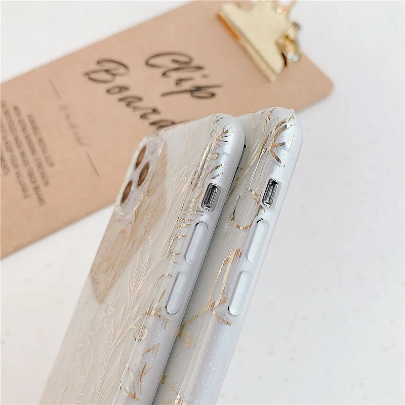 TPU leaf flower geometric phone case back cover for Apple iPhone in simple style with three colour options