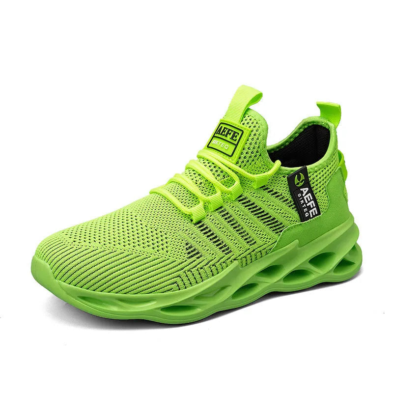 Men's black mesh running shoes with cross strap detail and lace-up front in sizes 40-47