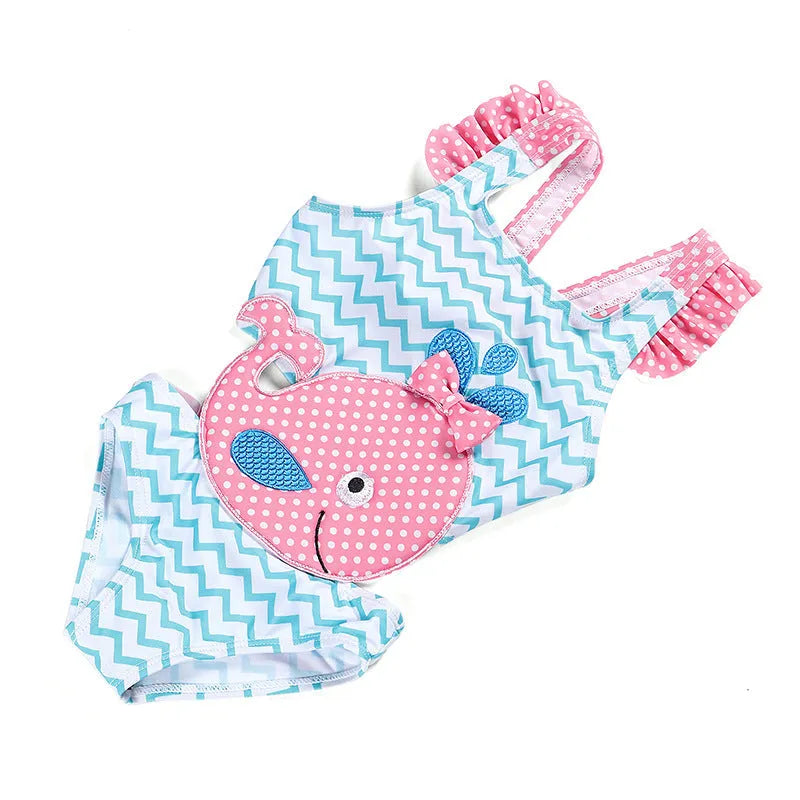 Baby girls watermelon print one-piece swimsuit in polyester fibre, front view, summer swimwear for toddlers