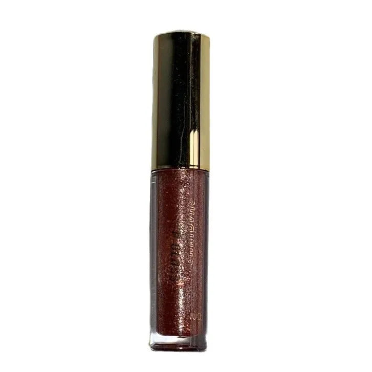 Moisturising flash lip gloss with mirror finish in five colours: cherry blossom pink, gilded flash, peach, purple, and berry red.