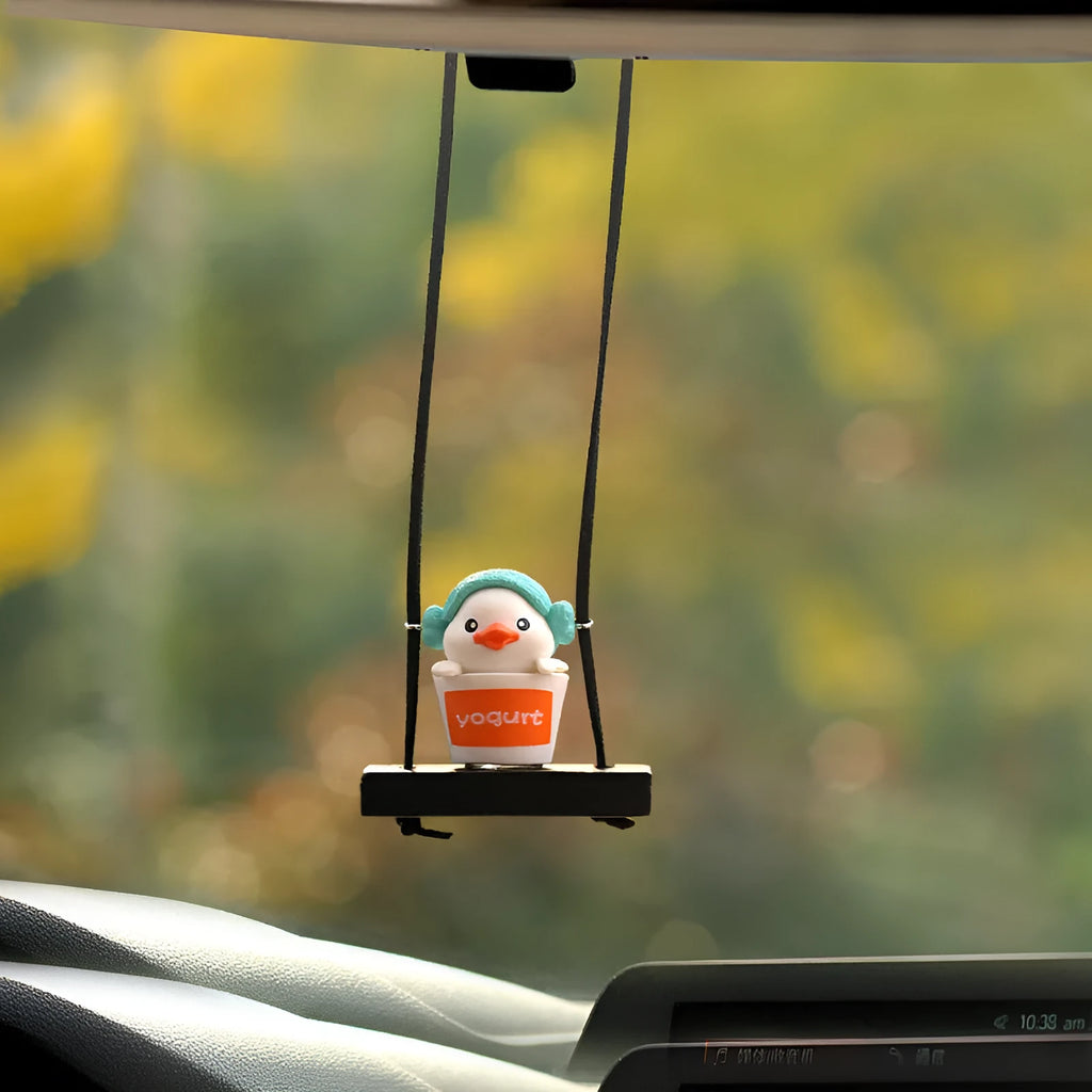 Yellow plastic duck doll car hanging ornament with four design variations