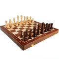 Walnut foldable solid wood chess set with brown pieces and two board size options for children