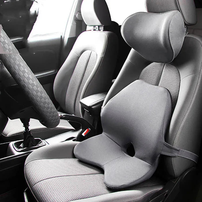 Car memory foam waist support cushion shown in available colour options