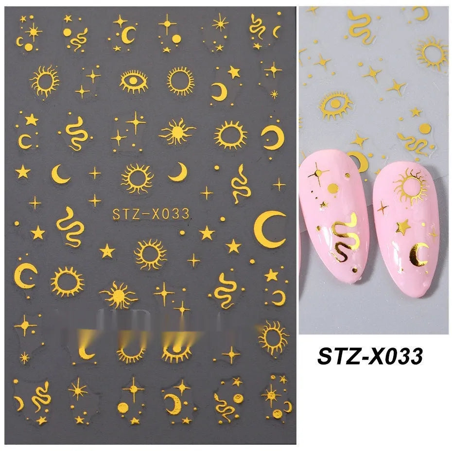 Cartoon nail art stickers sheet with black and silver love heart designs