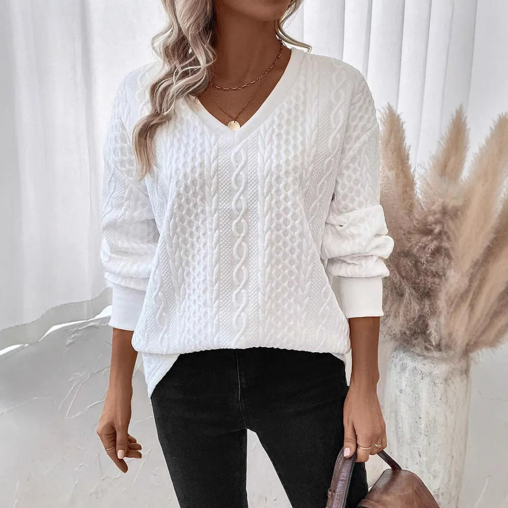 Woman's loose fit milky white long sleeve T-shirt with 3D pattern detail