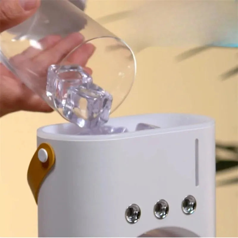 White portable air cooler with double fan design and humidifying spray function
