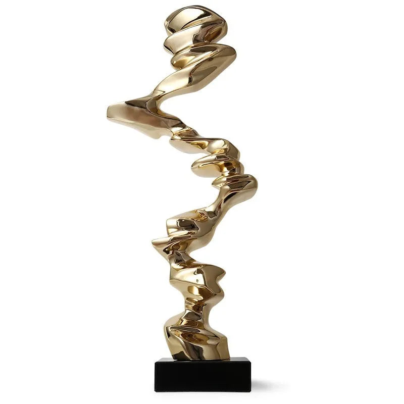 Abstract minimalist resin ornament in metallic colours for modern interior decoration