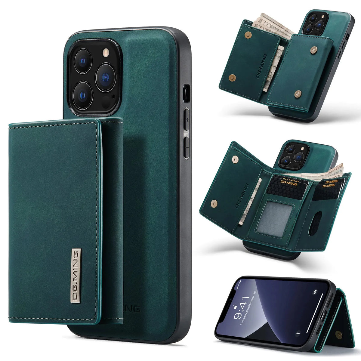 2-in-1 magnetic wallet phone case for iPhone with detachable PU card holder in black