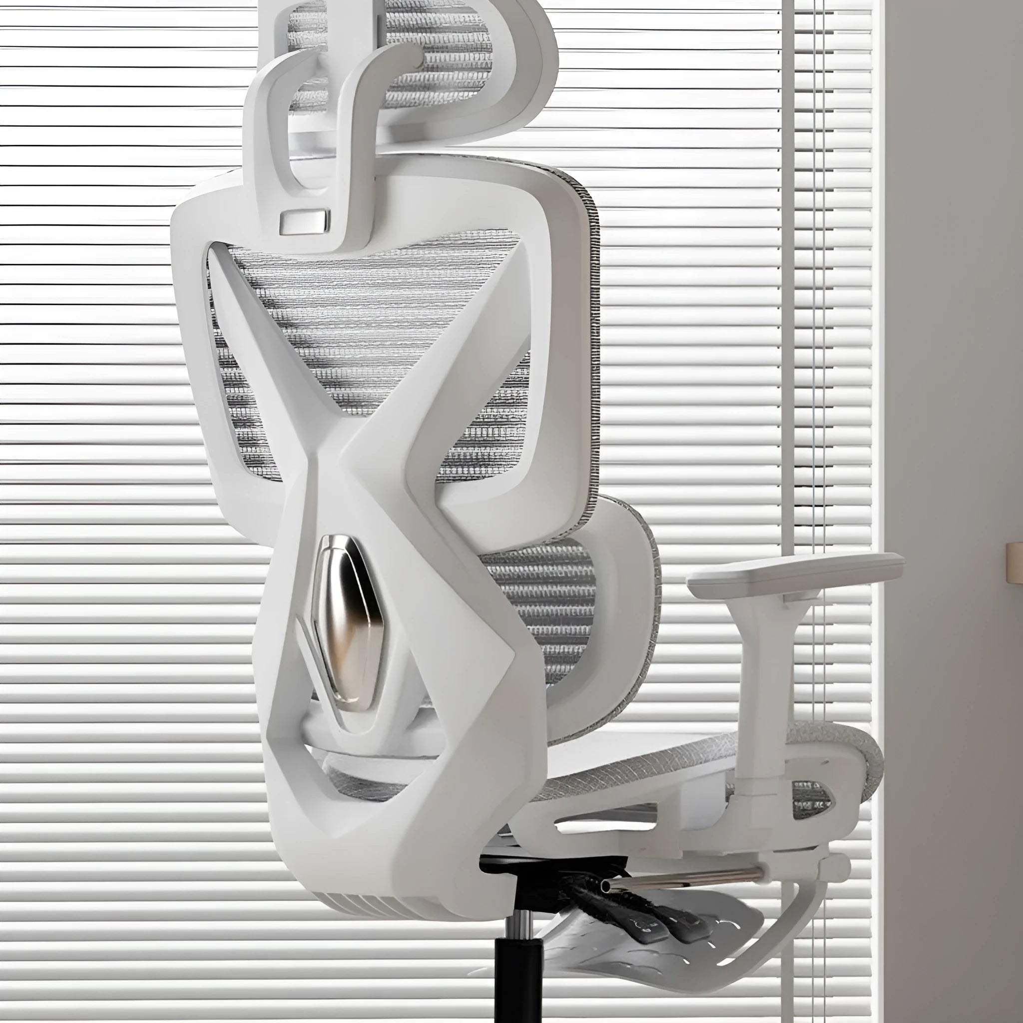 Ergonomic mesh gaming chair with black frame, breathable back, and adjustable armrests for home office