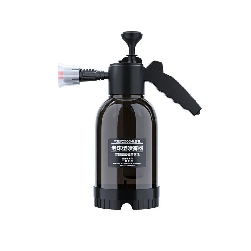 Black 2L foam watering can hand-held sprayer with trigger handle and two nozzles