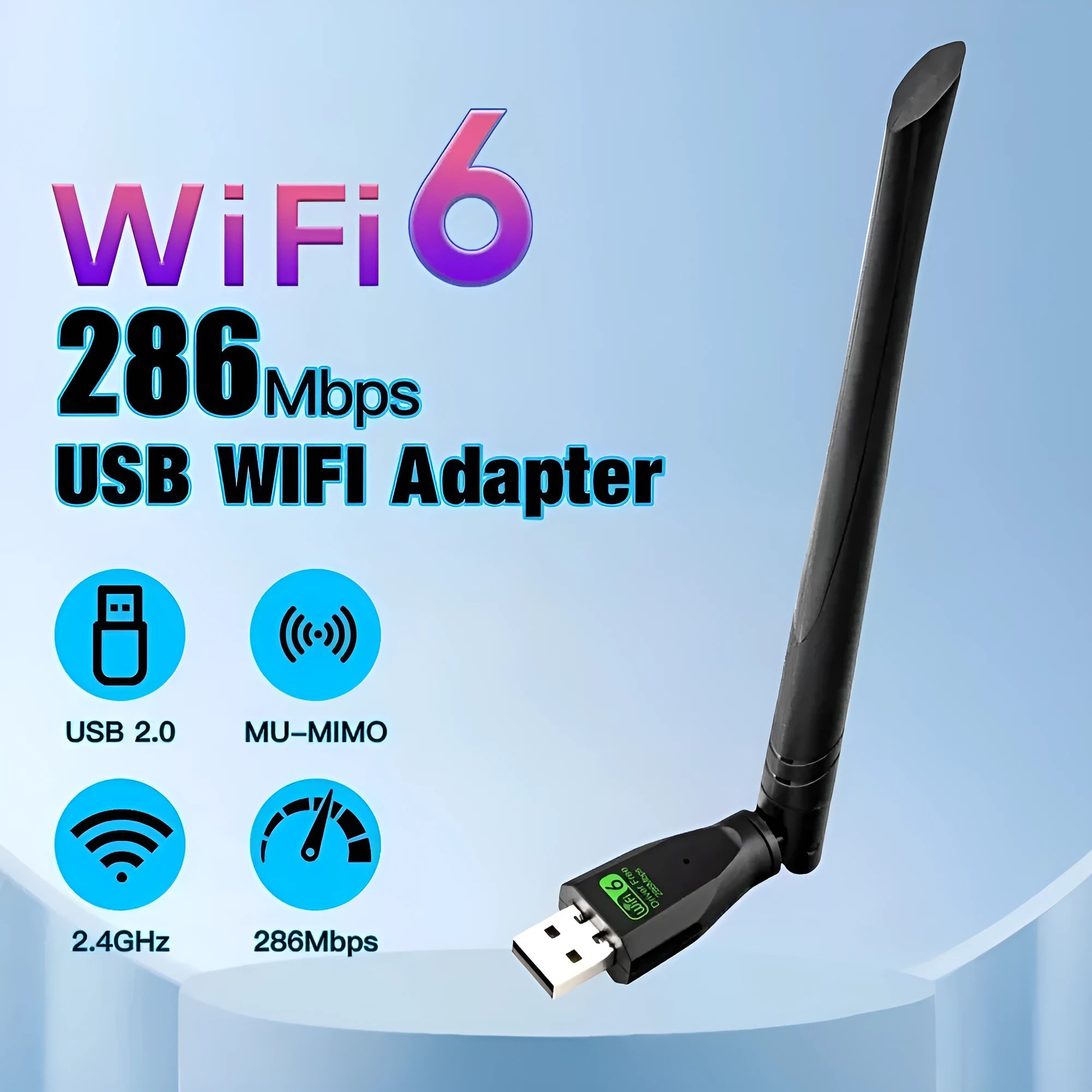 Black WiFi6 wireless network card with USB connector for driver-free computer connectivity