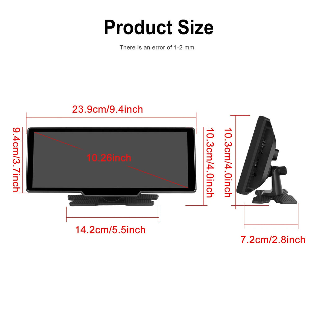 10.26-inch car DVR display system with rear view camera mounted on universal bracket