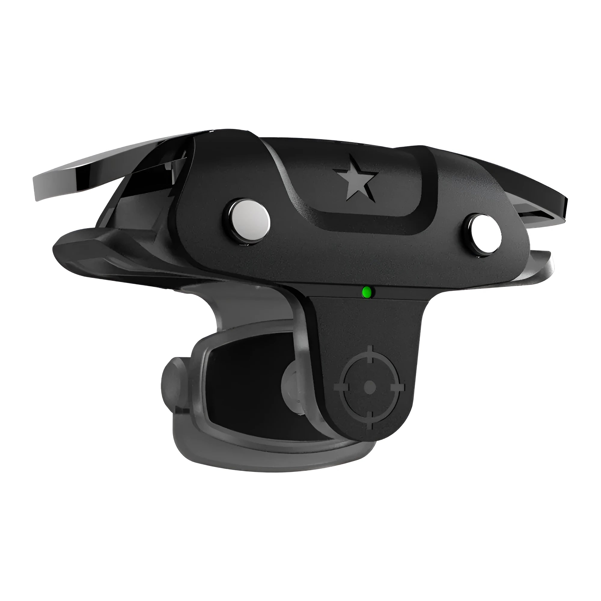 Black F5 mobile game controller for smartphones showing its compact size and button layout.