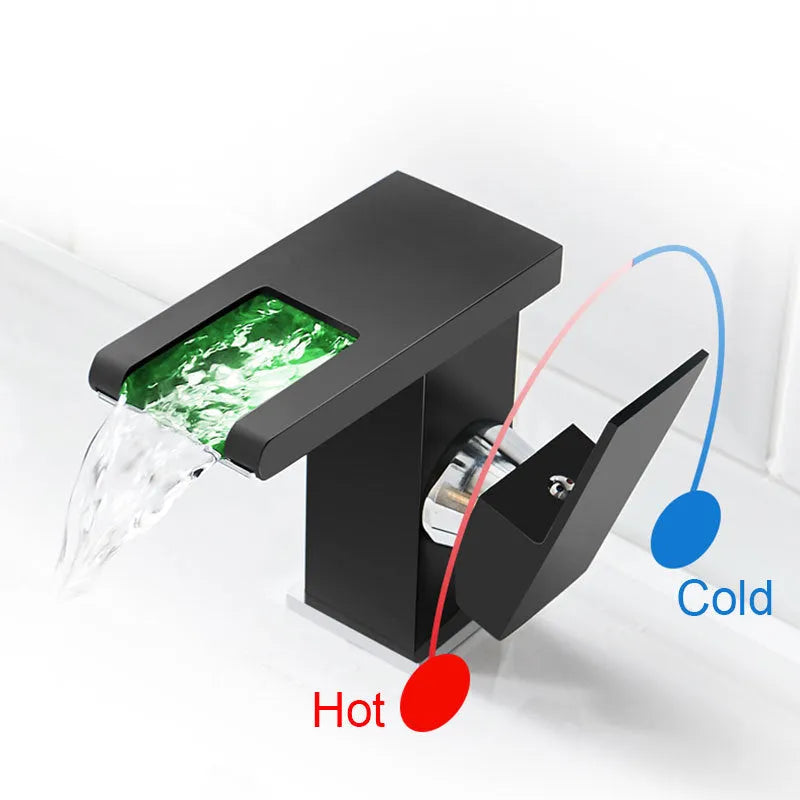 Waterfall basin faucet with chrome finish and induction sensor for hands-free bathroom use
