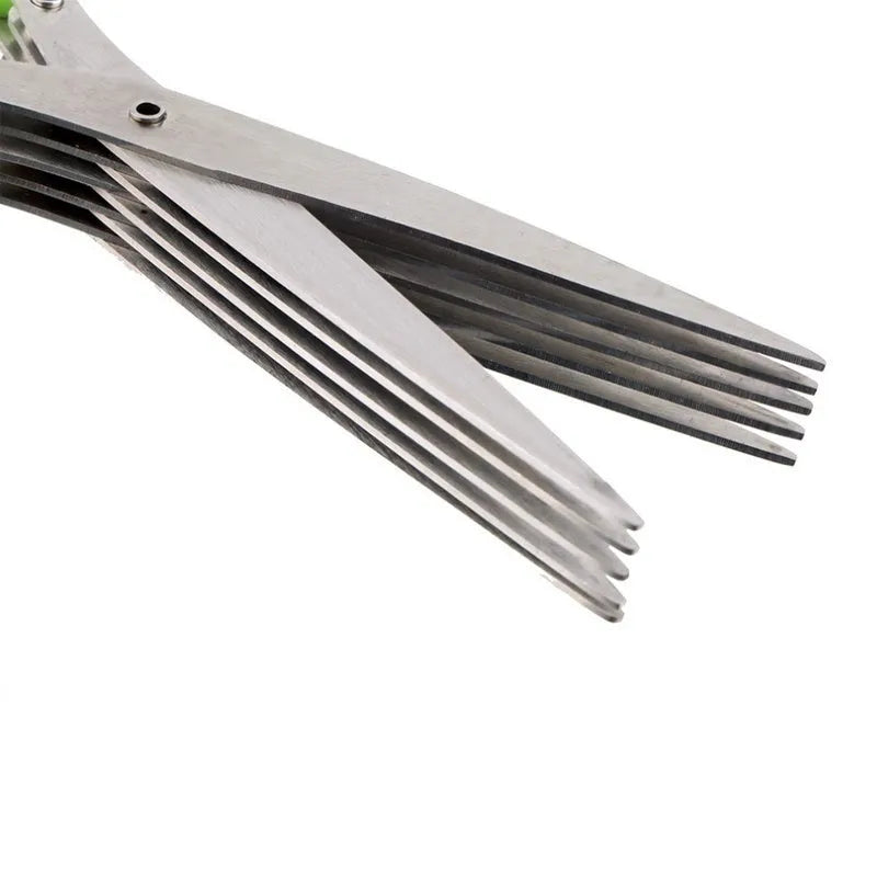 Green stainless steel multi-layer onion scissors for cutting herbs and seaweed