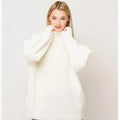 Women's solid colour high neck pullover sweater in imitation cashmere fabric.