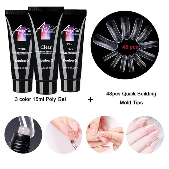 Major Dijit UV nail polygel set three 15ml pots and 48 mold tips
