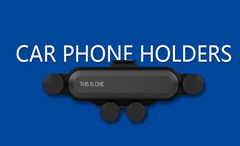 Universal car phone holder attached to a vehicle air vent, showing grey, red, black, and silver colour options