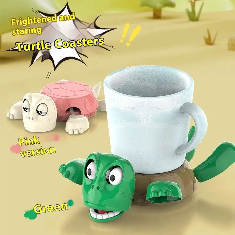 Turtle-shaped ABS plastic drink coaster in a choice of four colours: light green, dark green, wheat starch, and yellow.