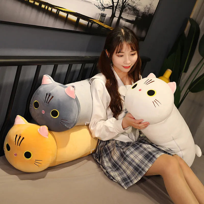 Large cartoon cat plush toy stuffed with PP cotton available in multiple sizes and colours