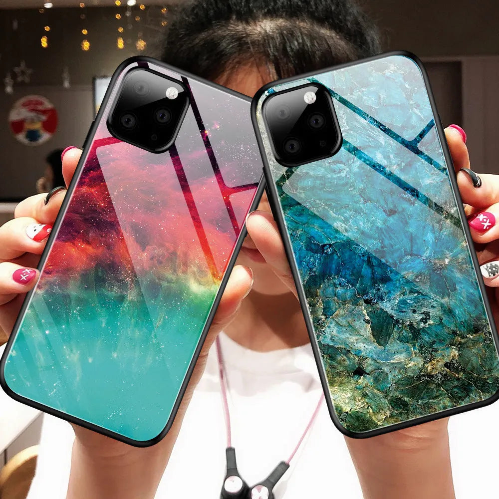 Gradient glass phone case with TPU edges and glass back, 1.5mm slim fit, showing colour gradient on iPhone