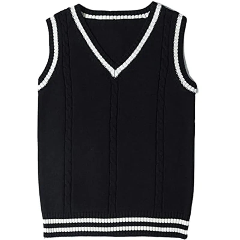 Women's V-neck striped stitching waistcoat sweater in slim fit acrylic knit