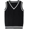 Women's V-neck striped stitching waistcoat sweater in slim fit acrylic knit