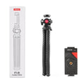 Black flexible octopus leg tripod with mobile phone clip attached, FT-01 model.