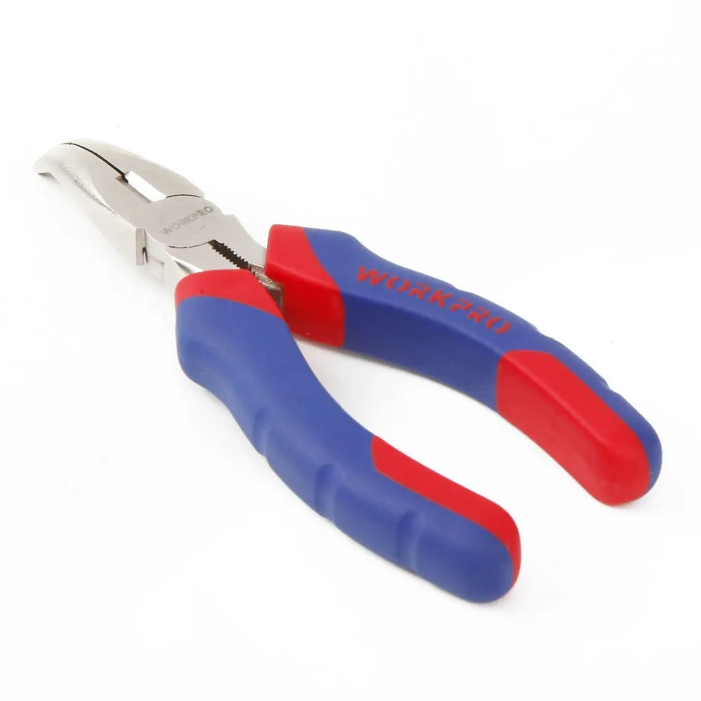 Blue handled curved nose pliers with tapered jaws for precision electronics and jewellery work