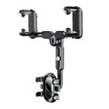 Car rear view mirror mobile phone holder bracket with retractable arm and snap-on clamp installation