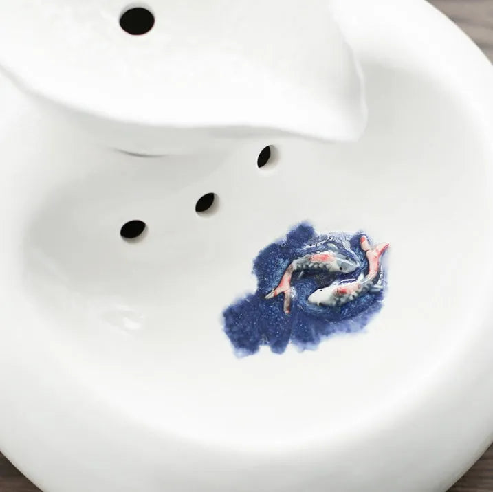 White and pink porcelain leaf automatic cat water dispenser with EU or US plug option