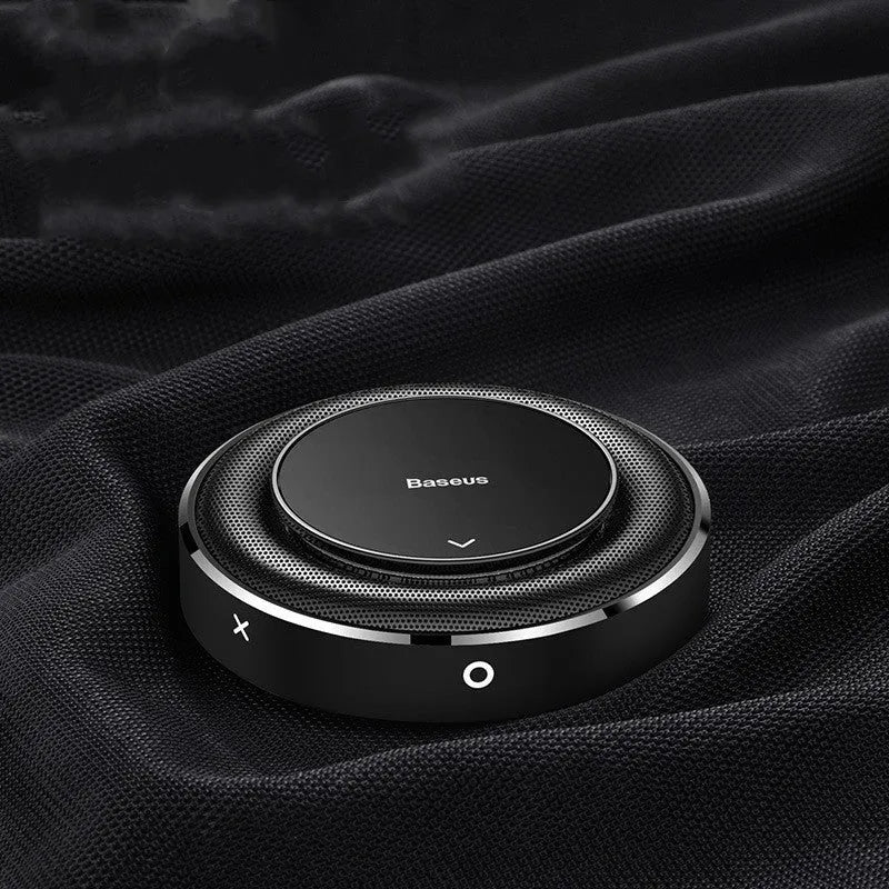 Aluminium alloy round car fragrance seat in black, red, and silver colours with fragrance tablets