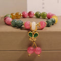 Colourful tourmaline butterfly pendant bracelet with alloy setting and rhinestone accents