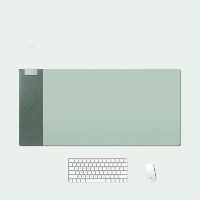 15W fast wireless charging mouse pad desk mat in solid colour with PU leather surface and USB cable
