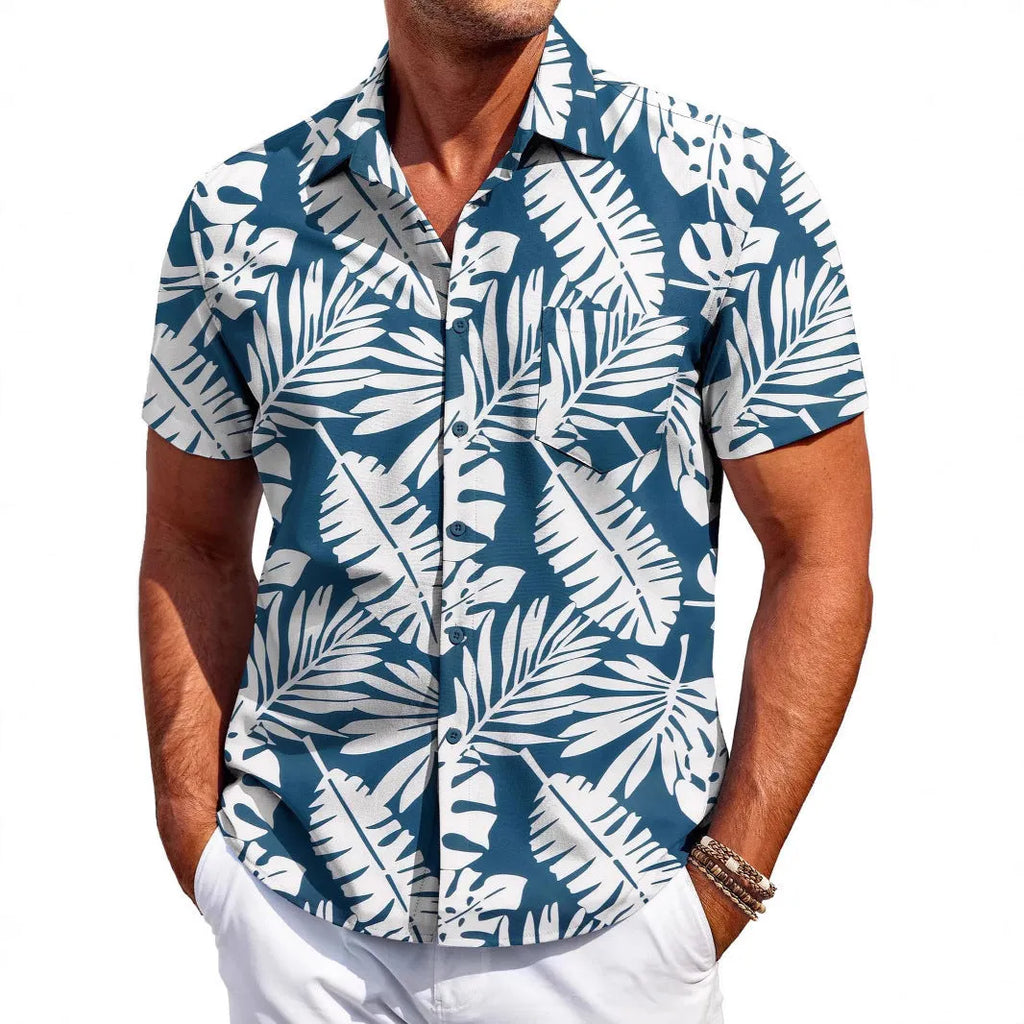 Men's slim fit Hawaiian short sleeve shirt in a colourful pattern.