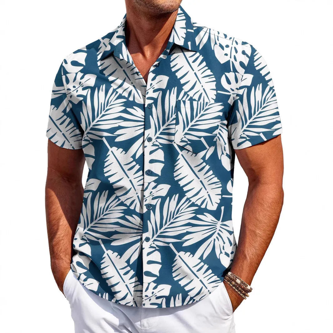 Men's slim fit Hawaiian short sleeve shirt in a colourful pattern.