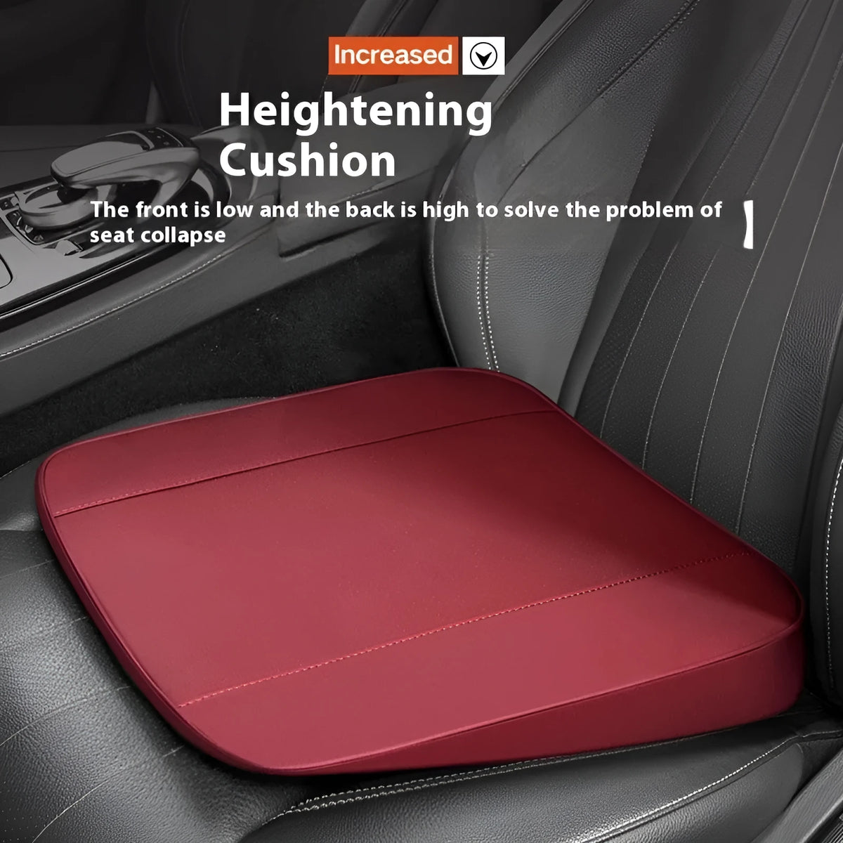 Car bevel height increasing cushion in Napa leather burgundy 6cm with high density sponge filler for driving posture