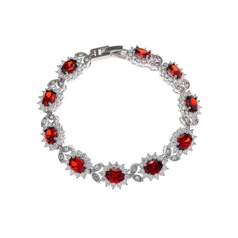 Personality Trend women's simple bracelet with inlaid zircon stones in one of nine gemstone colours on alloy band.
