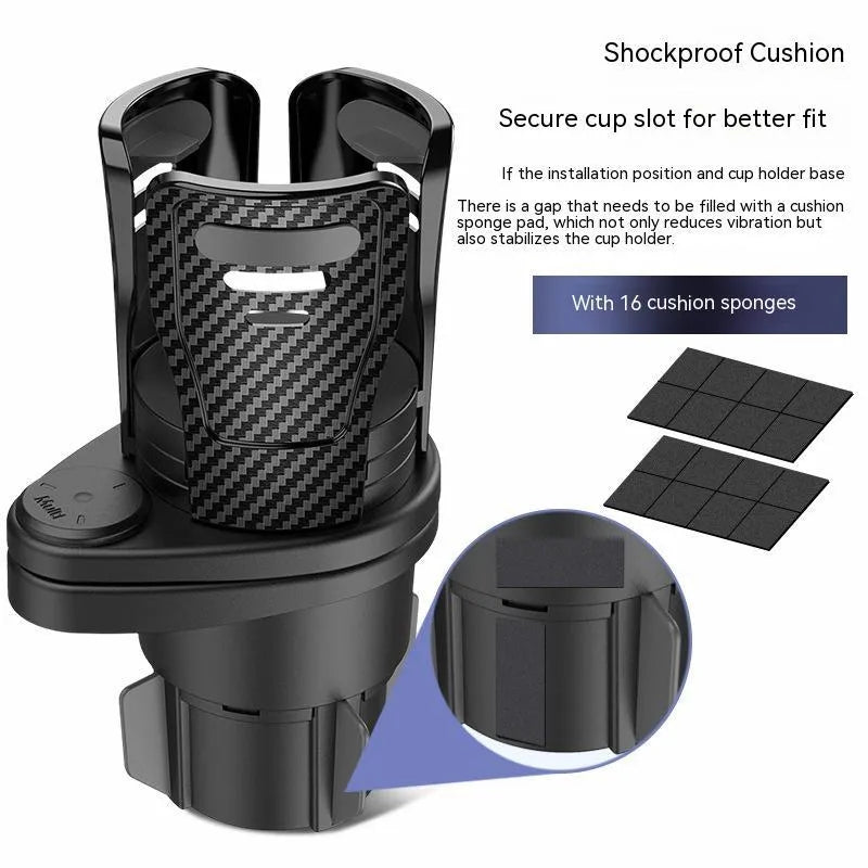 Car cup holder modification accessory in carbon fibre or matte ABS plastic for centre console upgrade