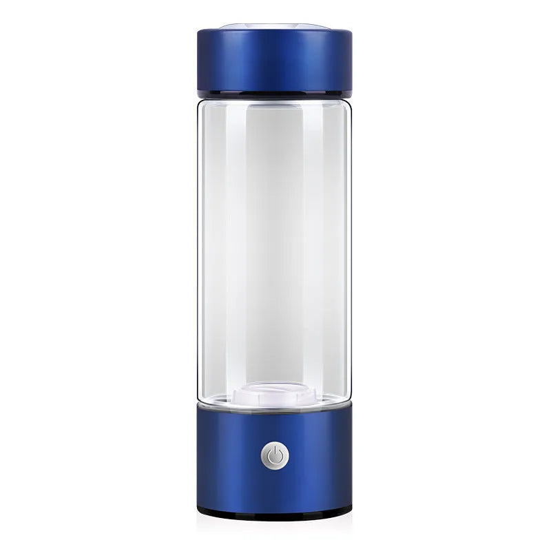 Silver electric hydrogen water generator bottle with borosilicate glass cylindrical design