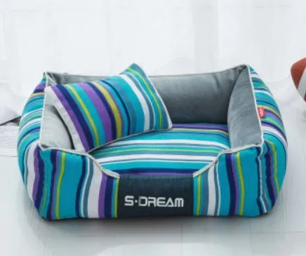 Sky blue dog bed made from cotton coarse cloth and waterproof Oxford fabric with white PP cotton wool filling