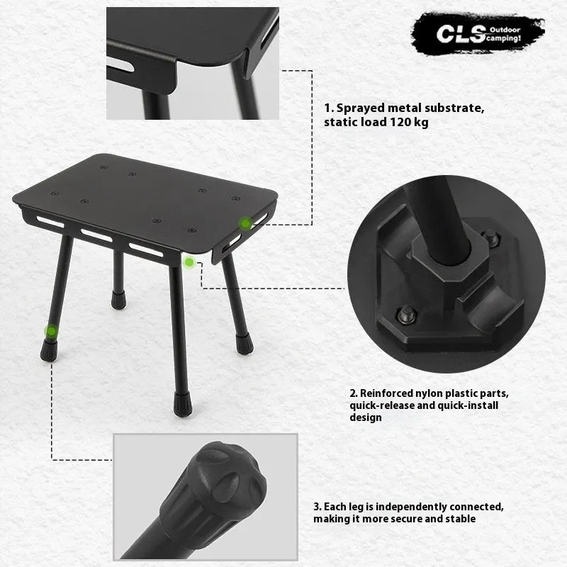 CLS Outdoor aluminium folding dual-use table and stool shown in heightened position as a small table.