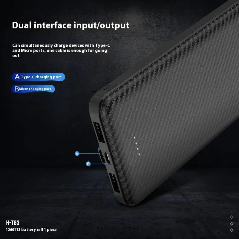 20000 mAh plastic-shell power bank with multi-U port output, black colour, 139x70x15mm