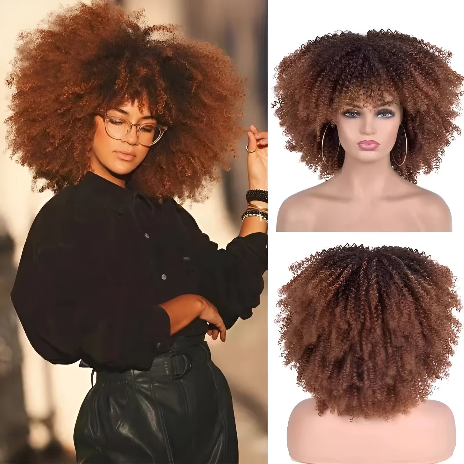 African small curly afro wig headgear in high temperature silk bangs type colour 1B