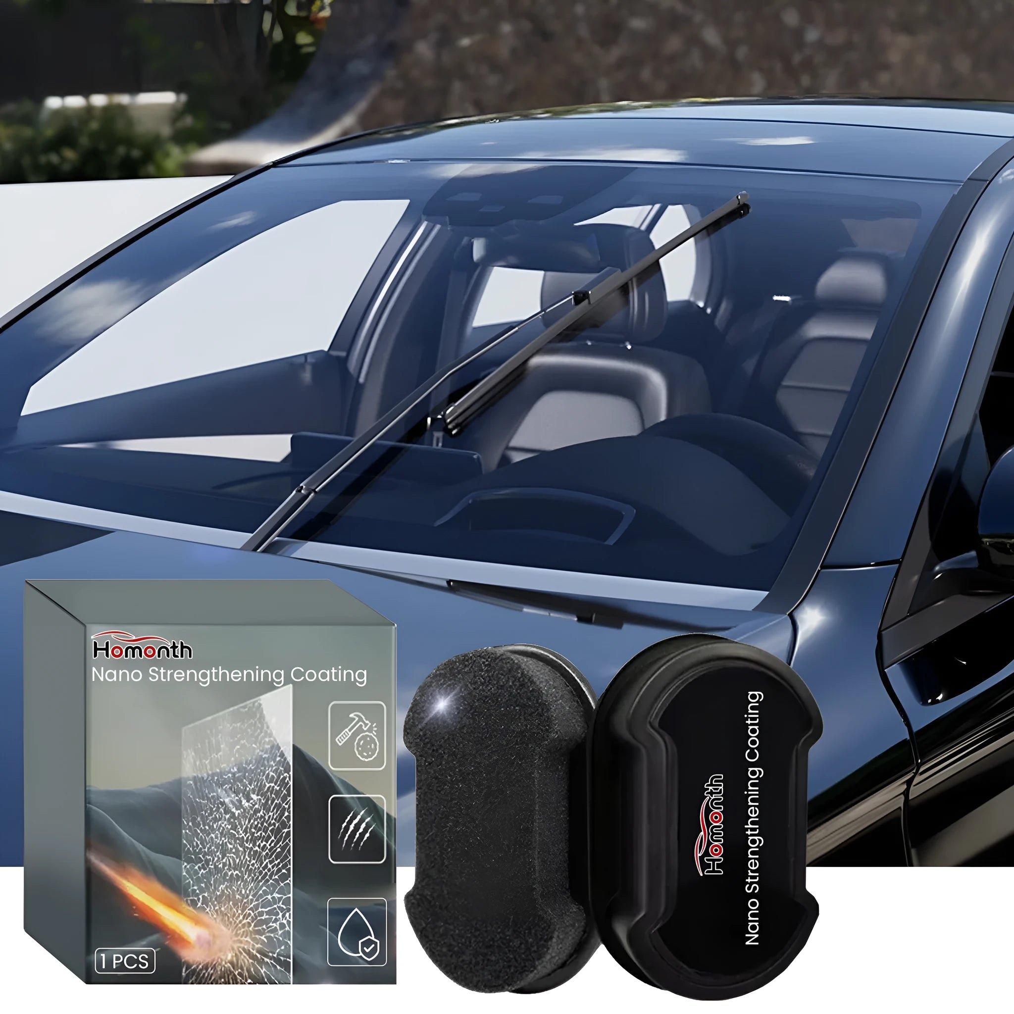 Car cleaning sponge for windshields and glass windows with hydrophobic properties