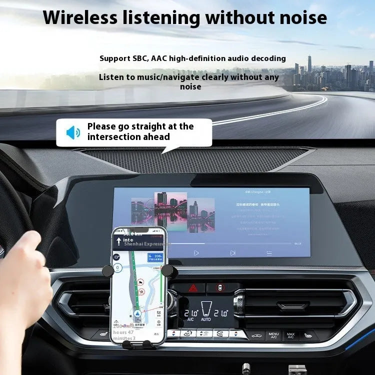 USB car Bluetooth audio receiver with USB-A and 3.5mm connectors for vehicle audio upgrade