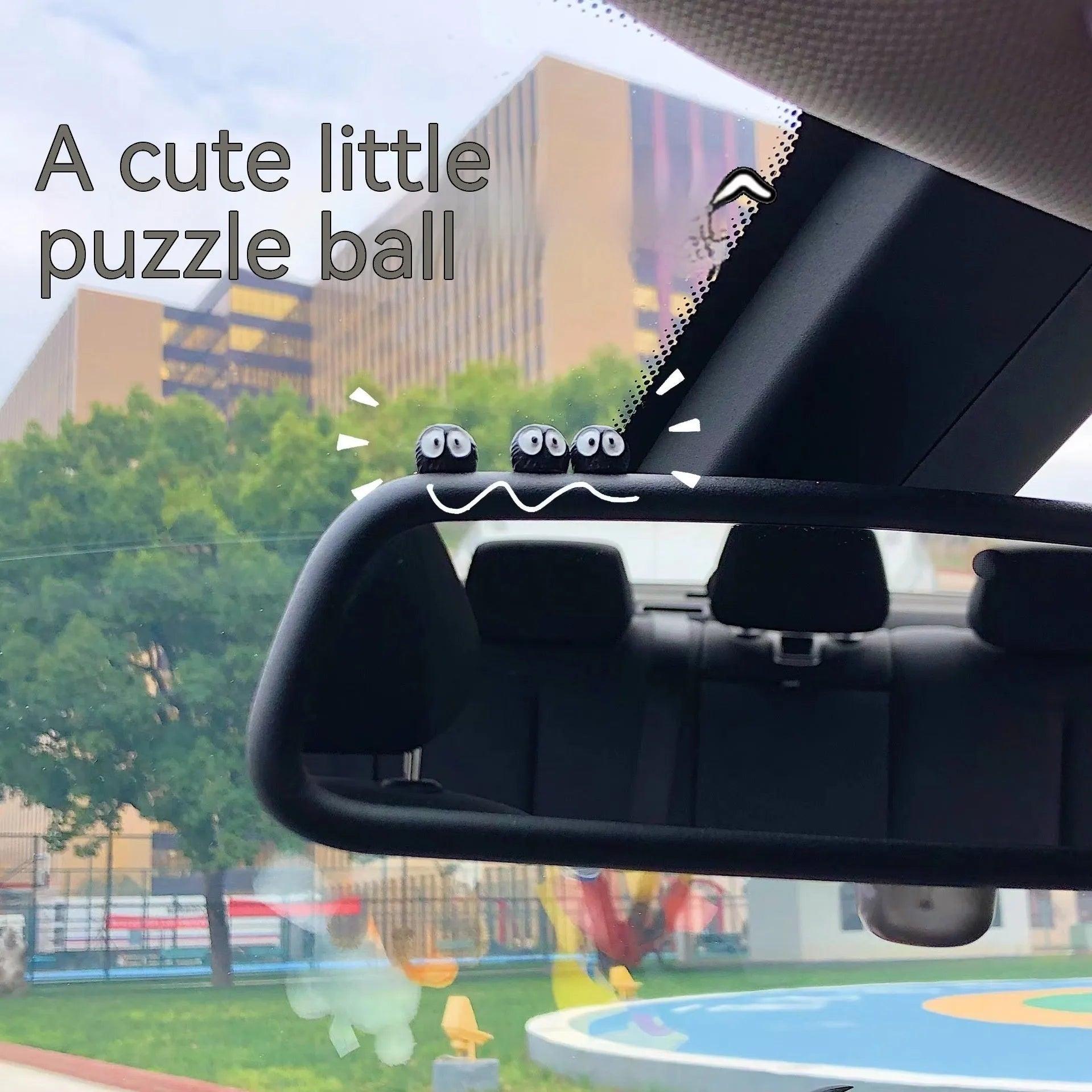 Black resin car briquette decoration with cartoon styling and traceless tape