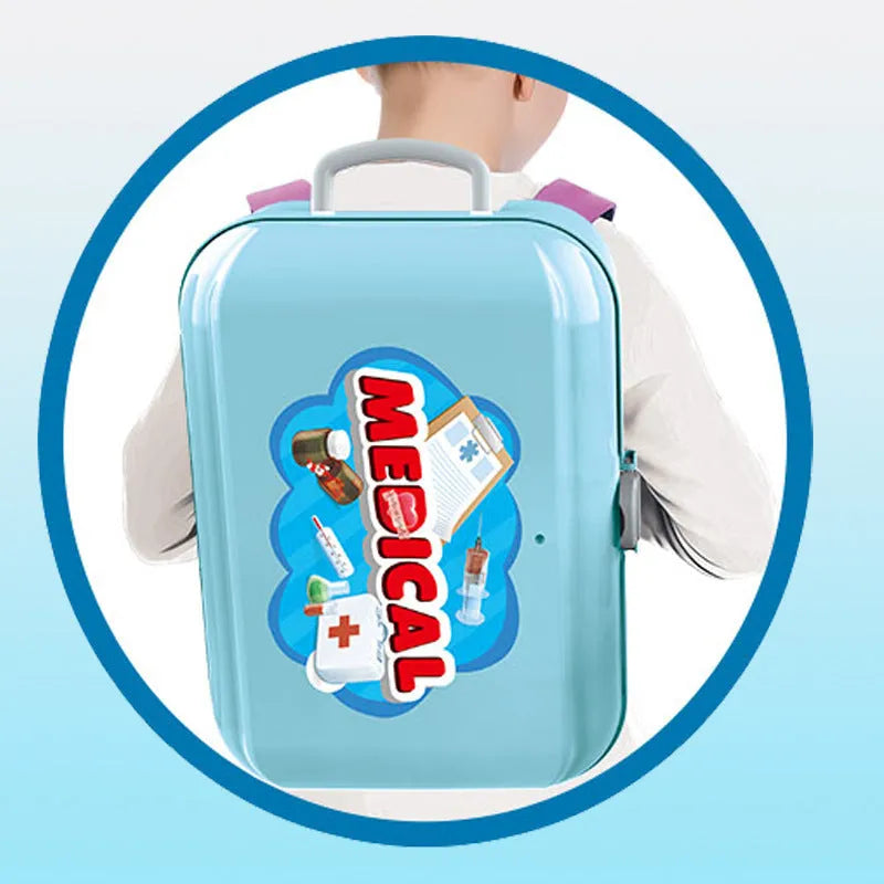 Sky blue plastic toy backpack storage box two-in-one children play house doctor toy for kids aged 4-6